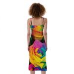 LGBT Pride Rainbow Roses Print Slim Fit Midi Cami Dress