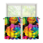 LGBT Pride Rainbow Roses Print Tier Curtains