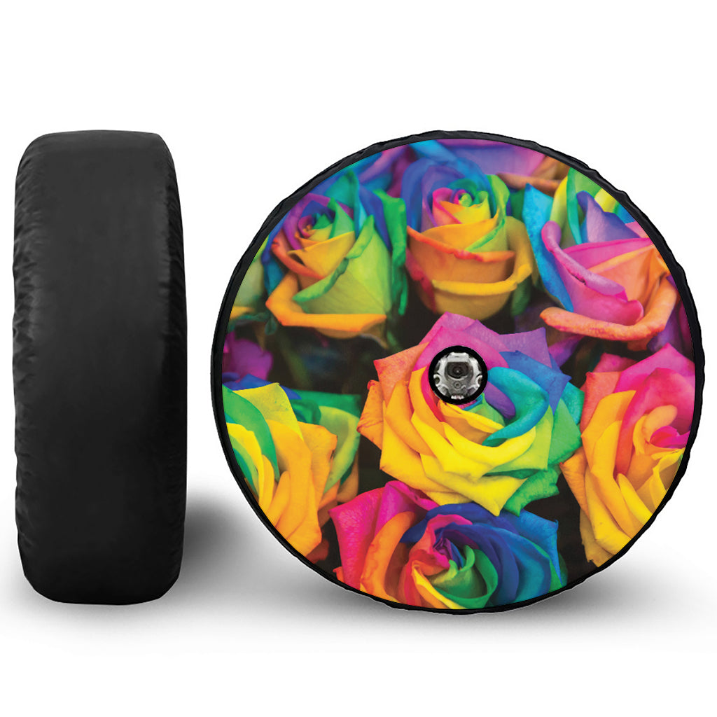 LGBT Pride Rainbow Roses Print Tire Cover With Camera Hole
