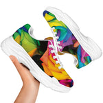 LGBT Pride Rainbow Roses Print White Chunky Shoes