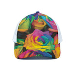 LGBT Pride Rainbow Roses Print White Mesh Trucker Cap