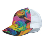 LGBT Pride Rainbow Roses Print White Mesh Trucker Cap
