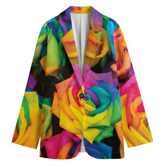 LGBT Pride Rainbow Roses Print Women's Blazer