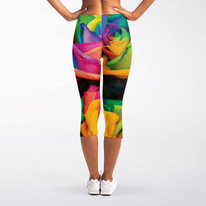 LGBT Pride Rainbow Roses Print Women's Capri Leggings