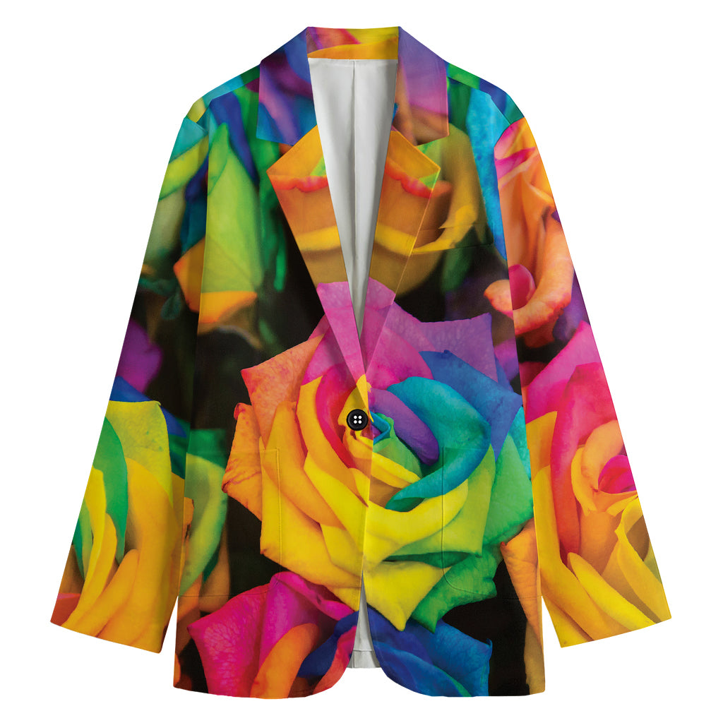 LGBT Pride Rainbow Roses Print Women's Cotton Blazer