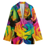 LGBT Pride Rainbow Roses Print Women's Cotton Blazer