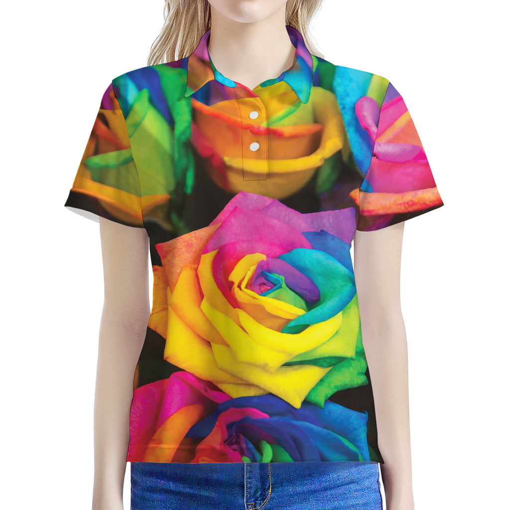 LGBT Pride Rainbow Roses Print Women's Polo Shirt