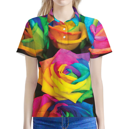LGBT Pride Rainbow Roses Print Women's Polo Shirt