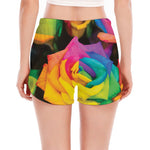 LGBT Pride Rainbow Roses Print Women's Split Running Shorts