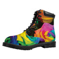 LGBT Pride Rainbow Roses Print Padded Collar Lace Up Boots