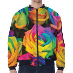 LGBT Pride Rainbow Roses Print Zip Sleeve Bomber Jacket