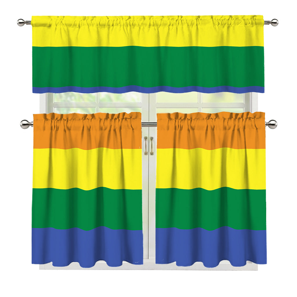 LGBT Pride Rainbow Striped Print 3 Piece Kitchen Curtains