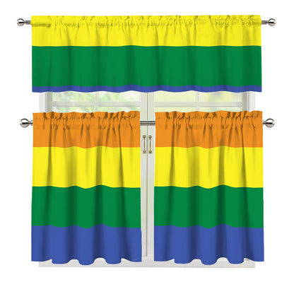 LGBT Pride Rainbow Striped Print 3 Piece Kitchen Curtains