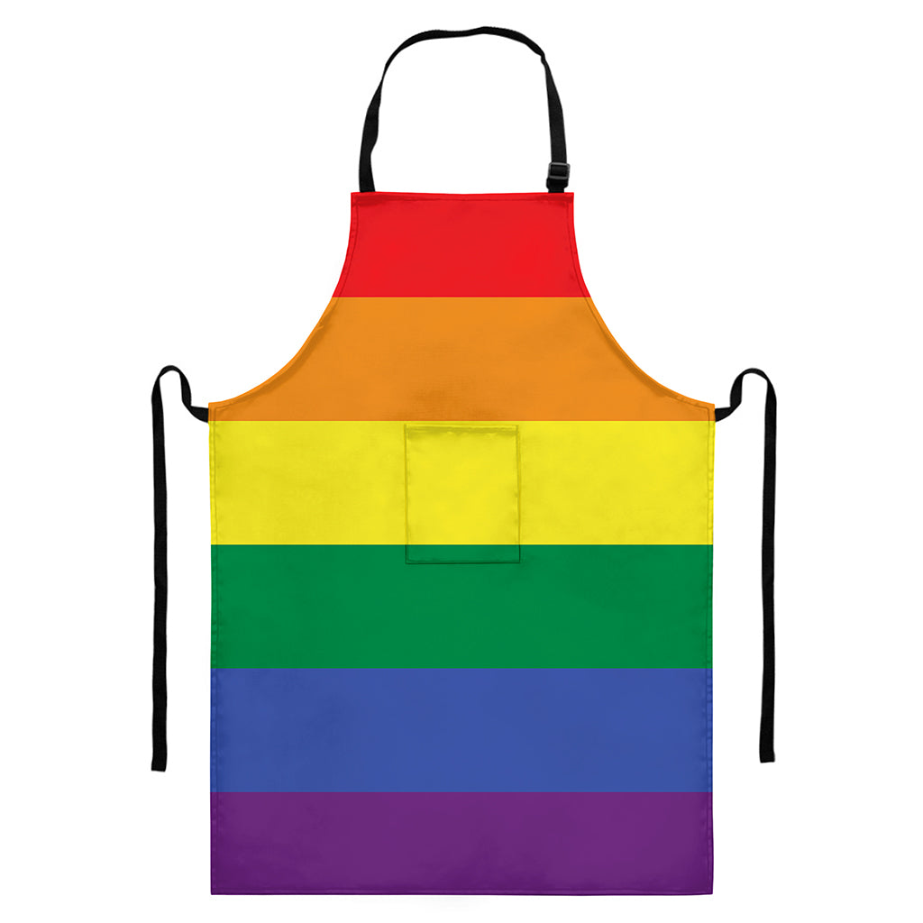 LGBT Pride Rainbow Striped Print Bib Apron With Pocket