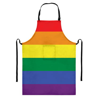 LGBT Pride Rainbow Striped Print Bib Apron With Pocket
