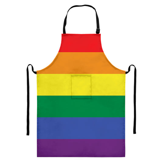 LGBT Pride Rainbow Striped Print Bib Apron With Pocket