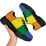 LGBT Pride Rainbow Striped Print Black Chunky Shoes