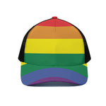 LGBT Pride Rainbow Striped Print Black Mesh Trucker Cap