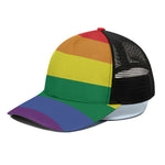 LGBT Pride Rainbow Striped Print Black Mesh Trucker Cap