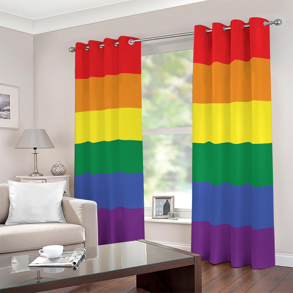 LGBT Pride Rainbow Striped Print Blackout Grommet Curtains