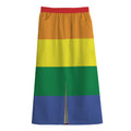 LGBT Pride Rainbow Striped Print Cotton Front Slit Maxi Skirt