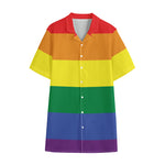 LGBT Pride Rainbow Striped Print Cotton Hawaiian Shirt