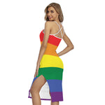 LGBT Pride Rainbow Striped Print Cross Back Cami Dress