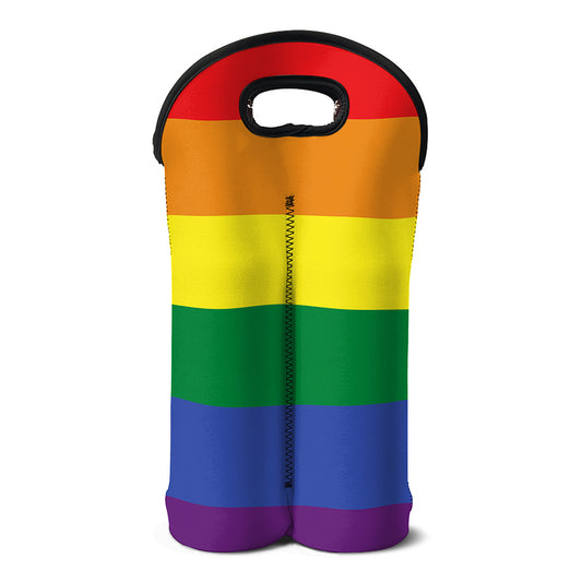 LGBT Pride Rainbow Striped Print Double Neoprene Wine Tote