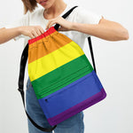 LGBT Pride Rainbow Striped Print Drawstring Backpack