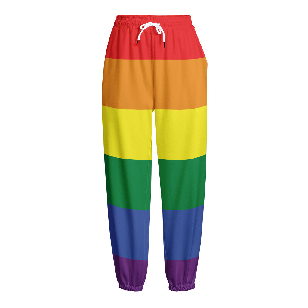 LGBT Pride Rainbow Striped Print Fleece Lined Knit Pants