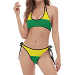 LGBT Pride Rainbow Striped Print Halter Scoop Tie Side Bikini