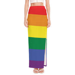 LGBT Pride Rainbow Striped Print High Slit Maxi Skirt
