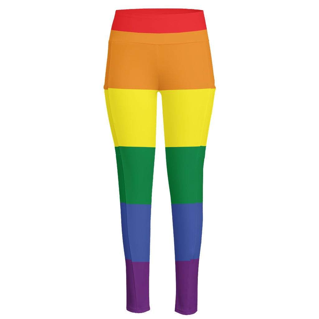 LGBT Pride Rainbow Striped Print High-Waisted Pocket Leggings