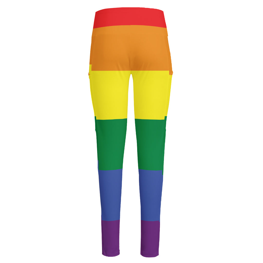 LGBT Pride Rainbow Striped Print High-Waisted Pocket Leggings