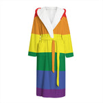LGBT Pride Rainbow Striped Print Hooded Bathrobe