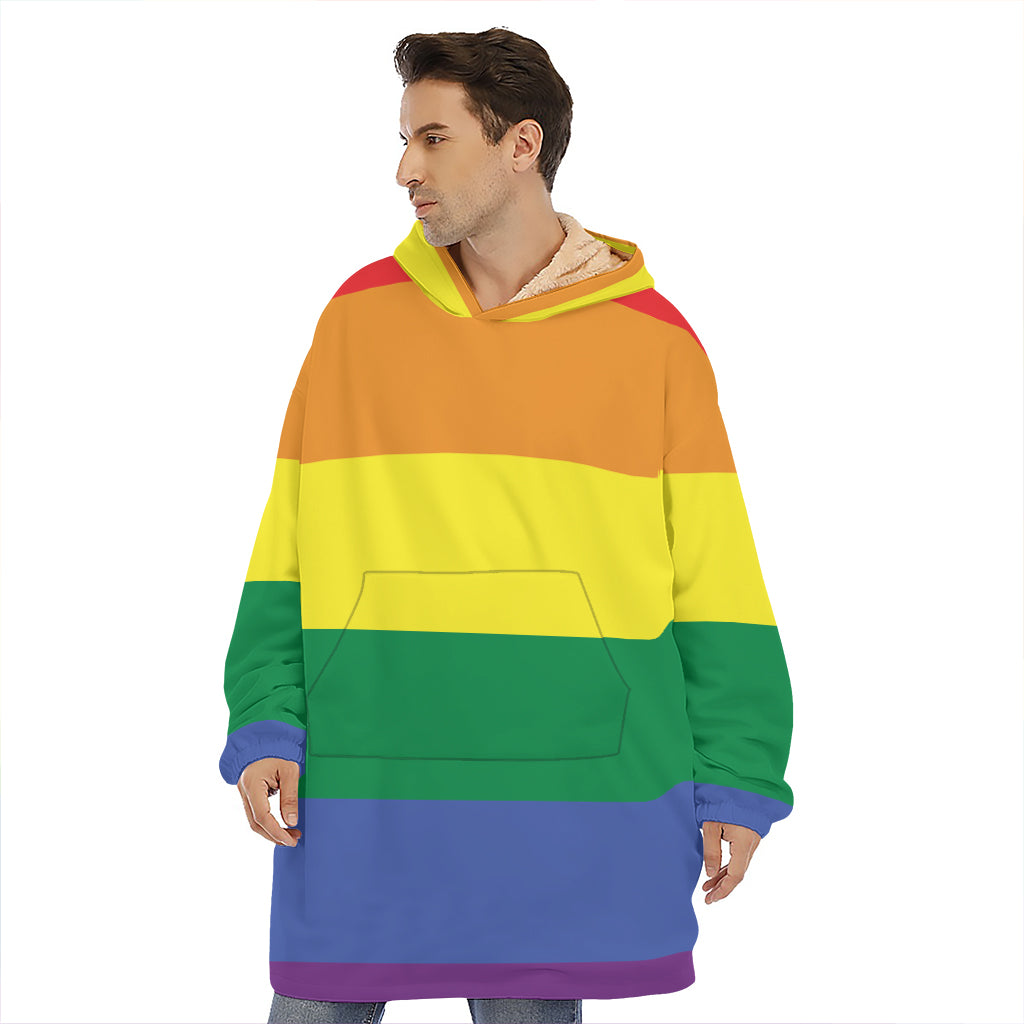 LGBT Pride Rainbow Striped Print Hoodie Blanket
