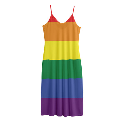 LGBT Pride Rainbow Striped Print Jersey Midi Cami Dress