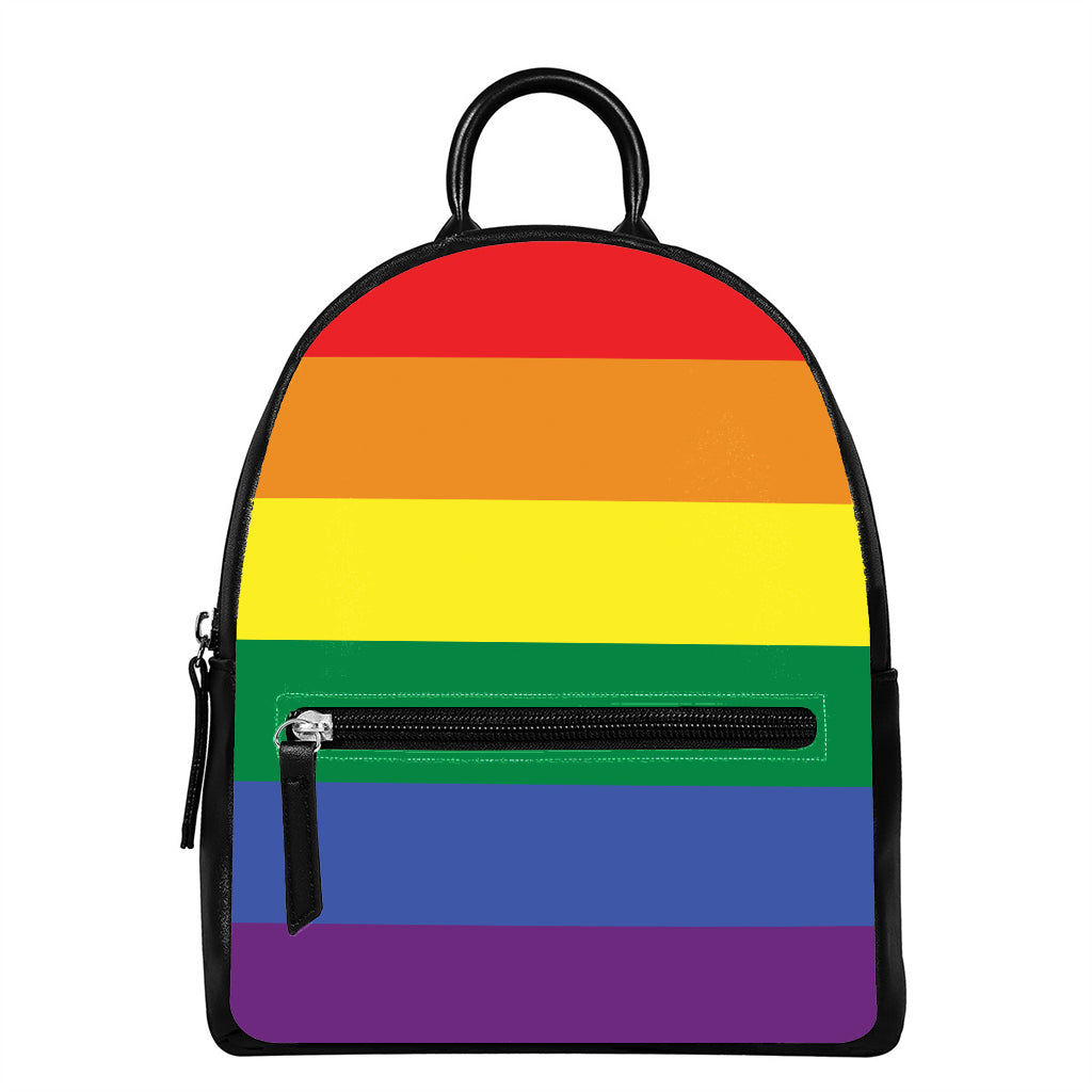 LGBT Pride Rainbow Striped Print Leather Backpack