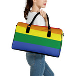 LGBT Pride Rainbow Striped Print Leather Duffle Bag