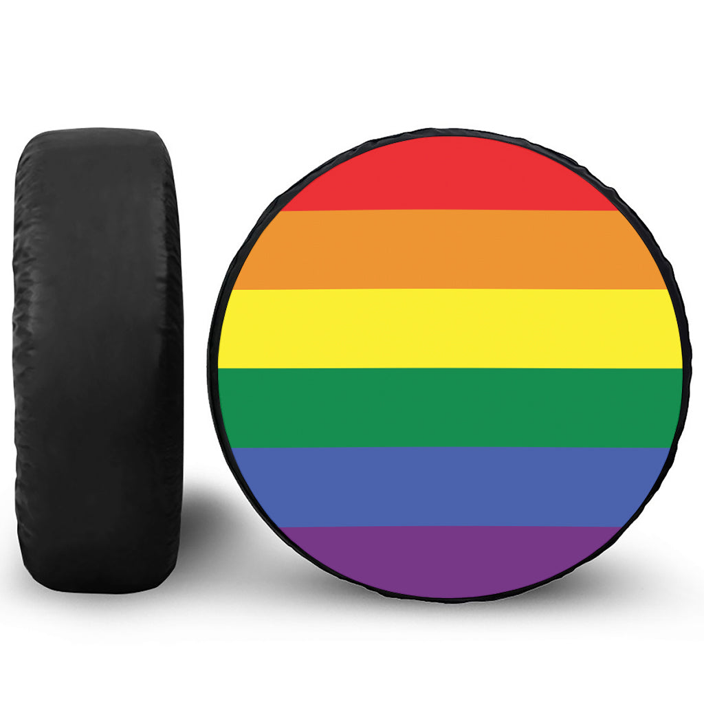 LGBT Pride Rainbow Striped Print Leather Spare Tire Cover