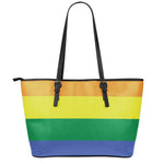 LGBT Pride Rainbow Striped Print Leather Tote Bag
