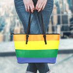 LGBT Pride Rainbow Striped Print Leather Tote Bag