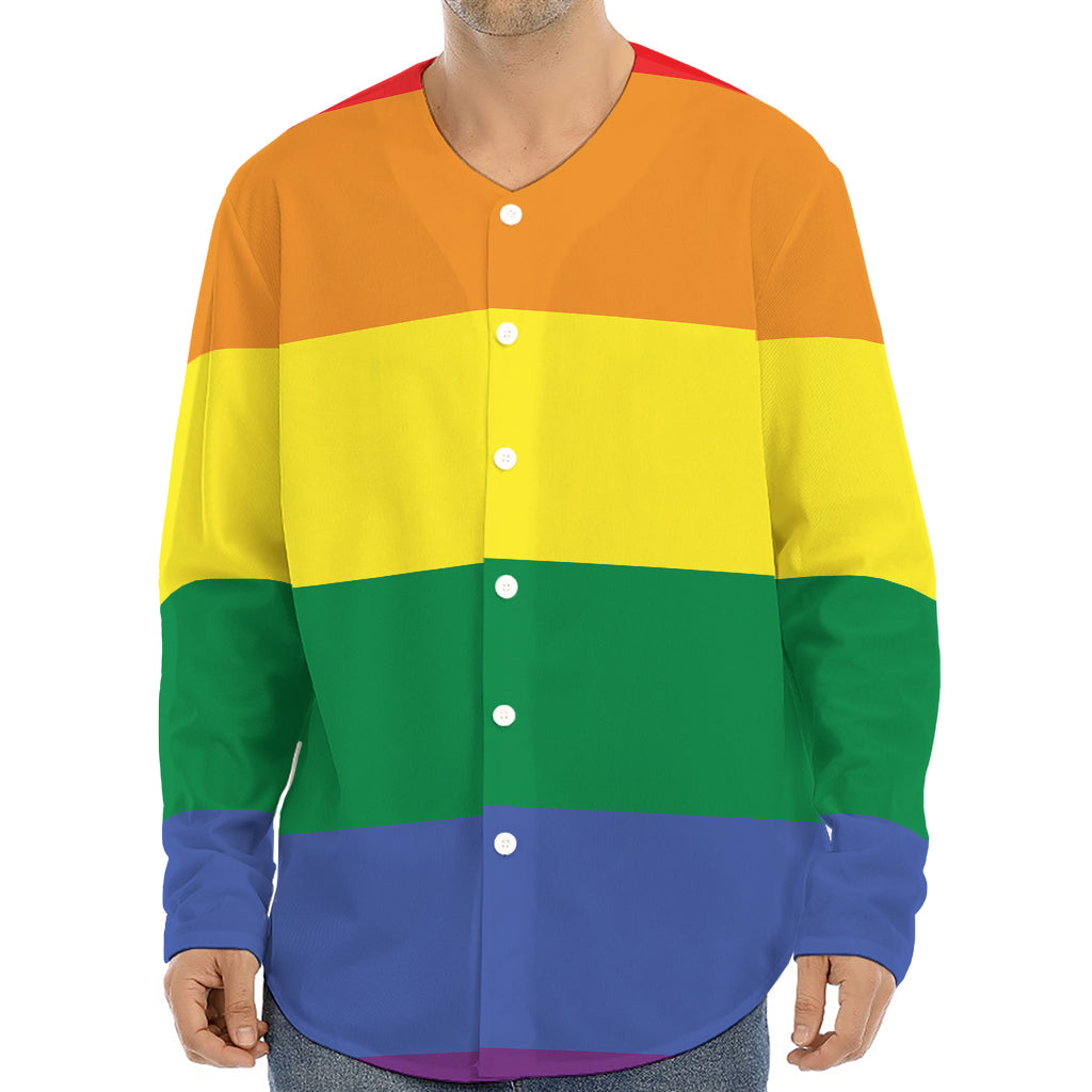 LGBT Pride Rainbow Striped Print Long Sleeve Baseball Jersey