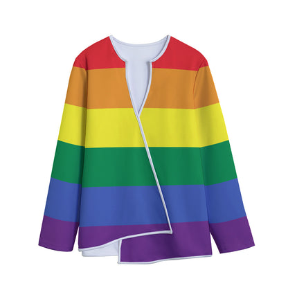LGBT Pride Rainbow Striped Print Long Sleeve Short Coat