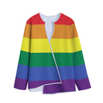 LGBT Pride Rainbow Striped Print Long Sleeve Short Coat