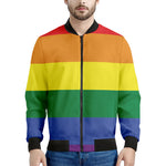 LGBT Pride Rainbow Striped Print Men's Bomber Jacket