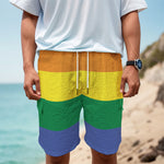 LGBT Pride Rainbow Striped Print Men's Cargo Shorts