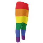 LGBT Pride Rainbow Striped Print Men's Compression Pants