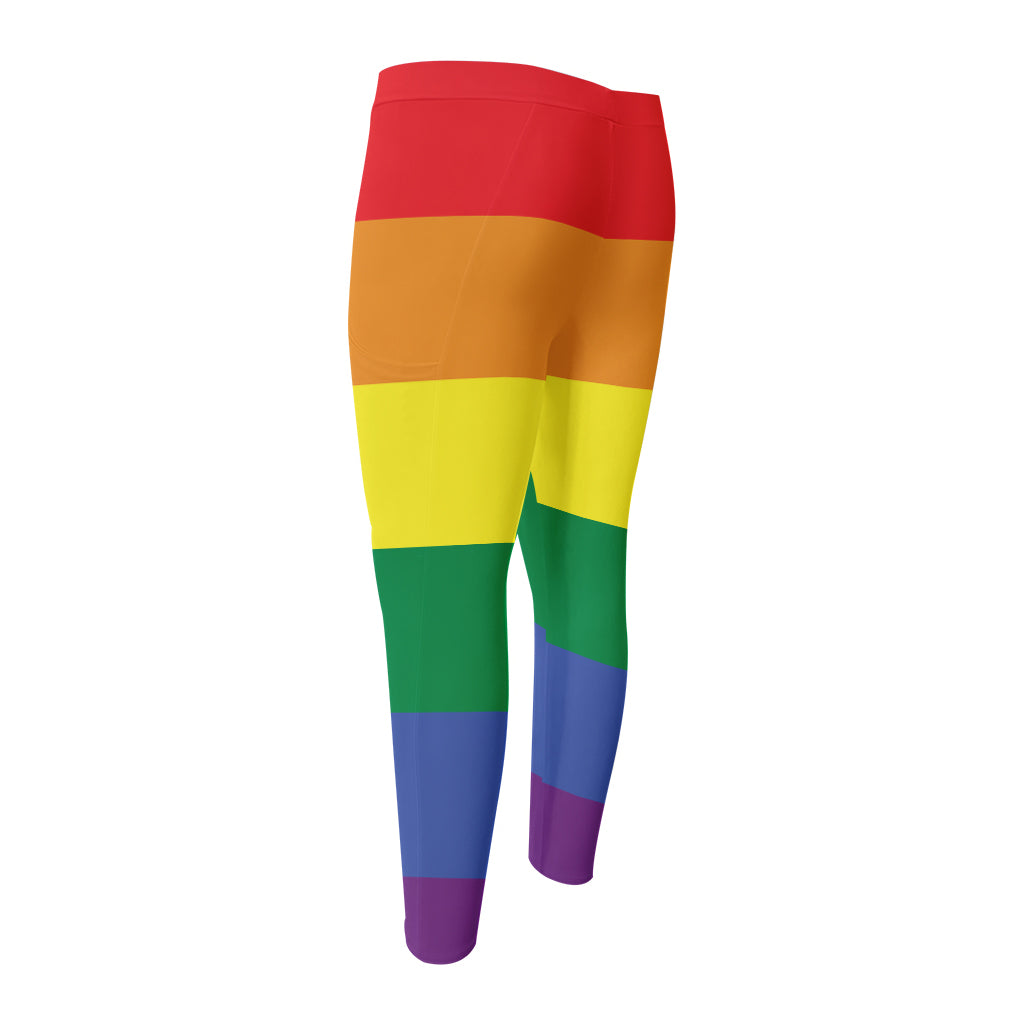 LGBT Pride Rainbow Striped Print Men's Compression Pants