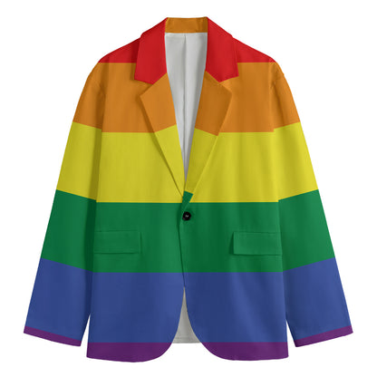LGBT Pride Rainbow Striped Print Men's Cotton Blazer
